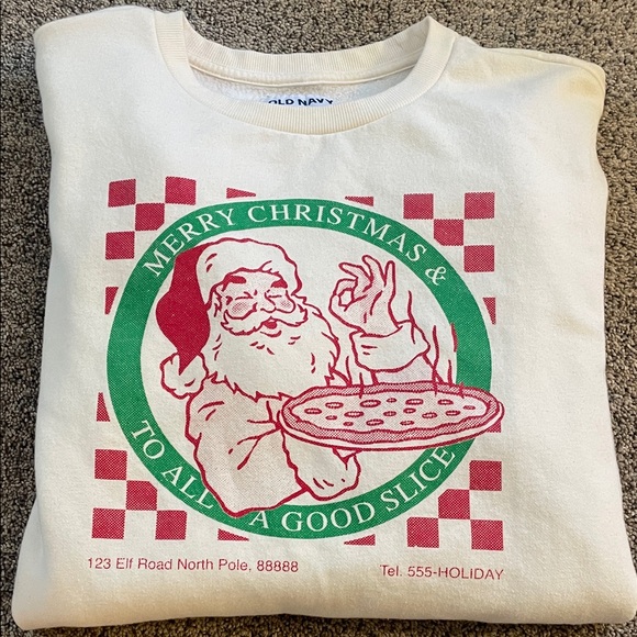 Old navy merry Christmas Santa pizza sweater large tall - Picture 1 of 4
